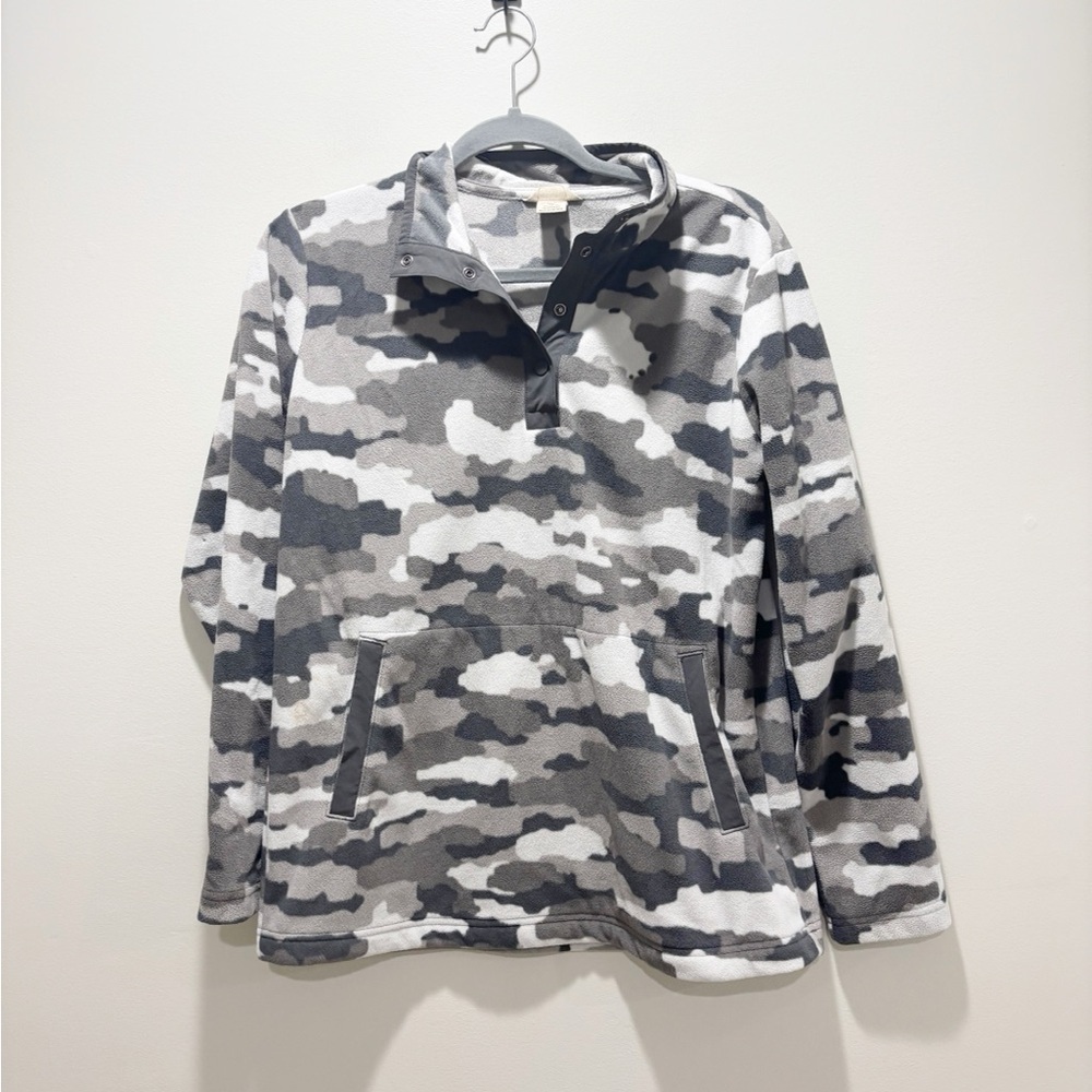 Duluth Women’s Doubleback Printed Fleece Pullover Gray and White Camo Size S